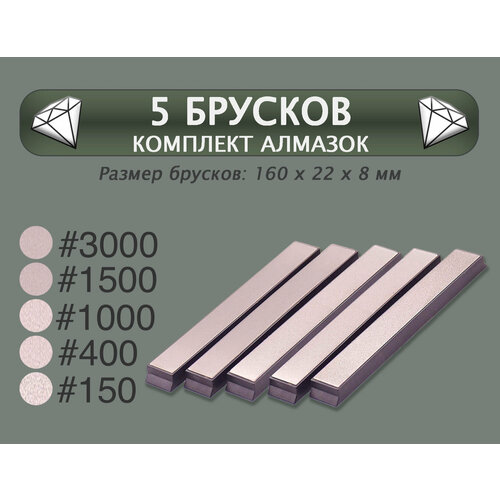 Набор из 5 алмазных брусков для заточки стандарта Apex #150, #400, #1000, #2000, #3000 грит