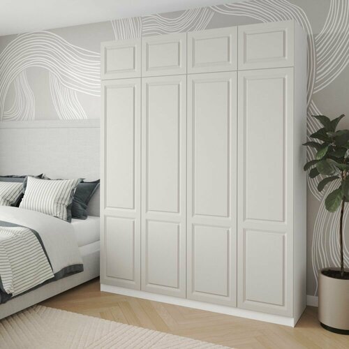 Шкаф для одежды распашной 200х55х260 Классик, белый/ мдф кашемир soft touch матовый, 4х створчатый