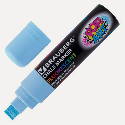 Изображение товара 3 шт. Маркер меловой "POP-ART" голубой, 15 мм, стираемый, для гладких поверхностей, BRAUBERG, 151543