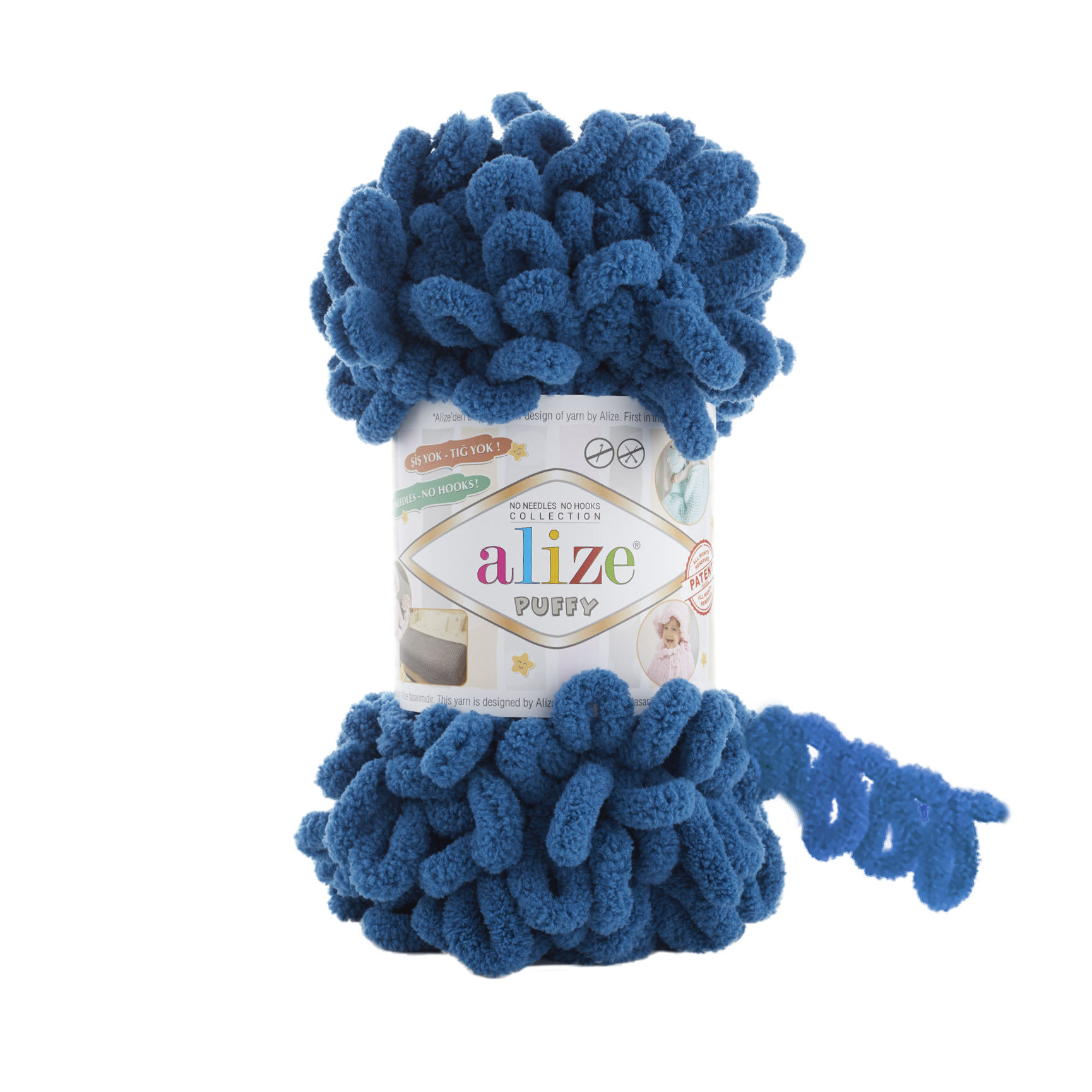 Пряжа Alize Puffy темный джинс (637), 100%микрополиэстер, 9м, 100г, 5шт
