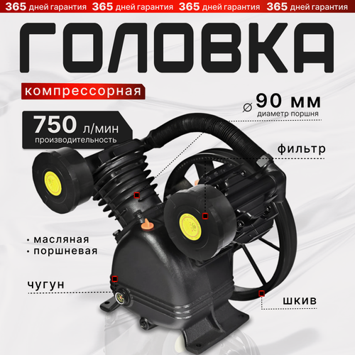 Изображение товара Компрессорная головка ATMOSFERAAIR, V-2090, 2 цилиндра, 850 л/минуту