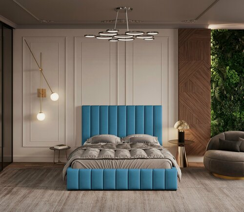 Изображение товара Микс Интерьер кровать Милан 140х200 с подъемным механизмом двуспальная, с мягким изголовьем для дома и спальни, ортопедическое основание, ящик для белья, обивка микровелюр