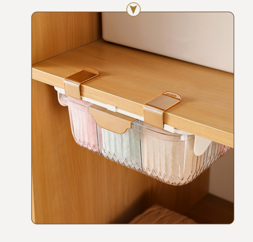 Изображение товара Подвесной ящик контейнер органайзер для хранения одежды MyPads, без сверления, крепкий и надежный ящик для письменного стола, шкафа, стильный подар.