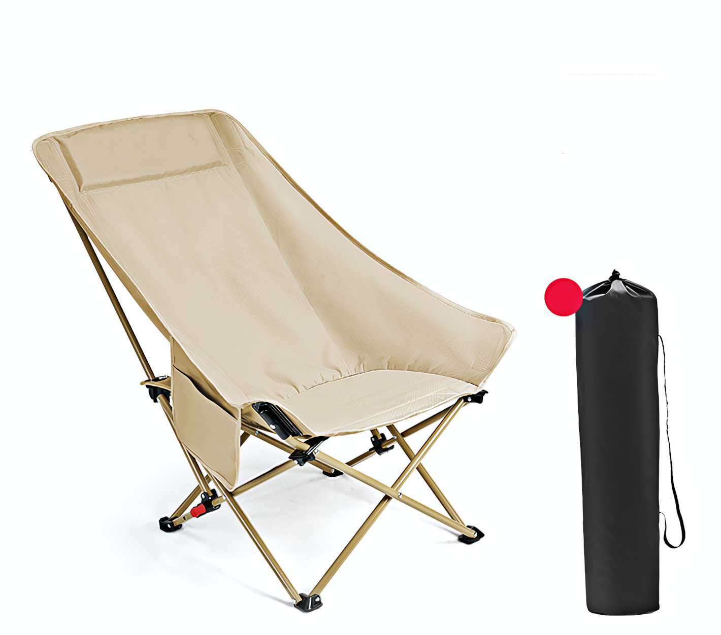 Стул складной с высокой регулируемой спинкой 67х46х70 см с сумкой для хранения бежевый