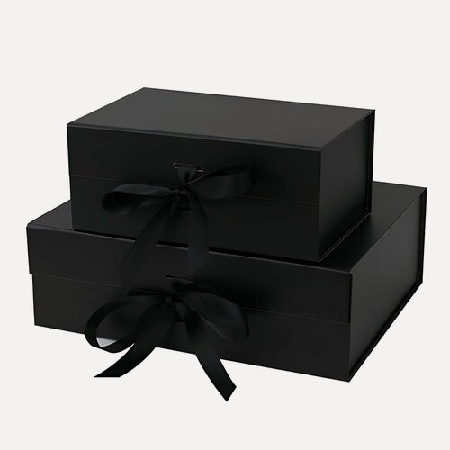 Изображение товара Подарочная коробка с магнитным клапаном и лентой / бантом самосборная 34*28*11.5.5 см - черная К00026