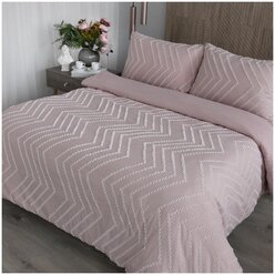 Постельное белье 2 спальное комплект с евро простыней 220Х240см, жатка, полисатин жаккард "Волна" розовый
