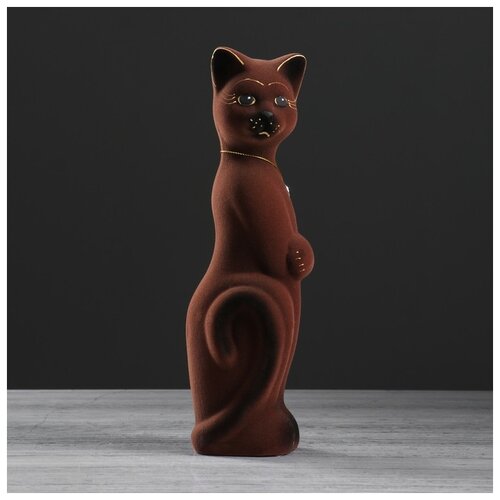 фото Копилка "кот лапа", флок, коричневая, 27 см 996031 керамика ручной работы