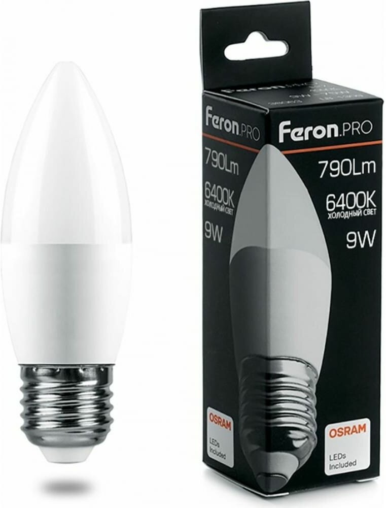 Светодиодная лампа Feron.PRO Лампа светодиодная Feron. PRO LB-1309 Свеча E27 9W 6400K OSRAM LED 38064