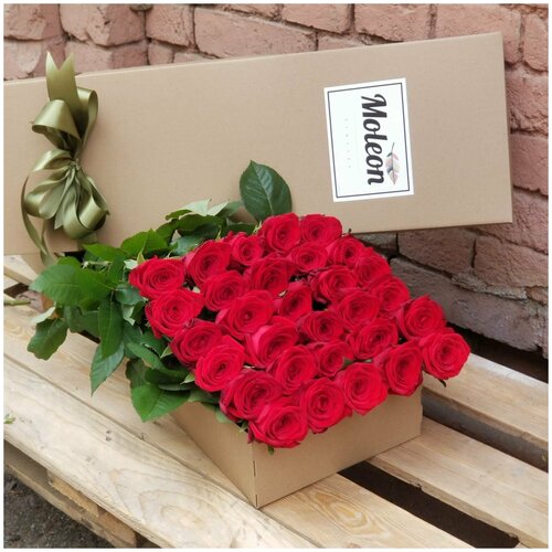 Розы Премиум 35 шт красные в крафт коробке 50 см арт.11560 - Просто роза ру