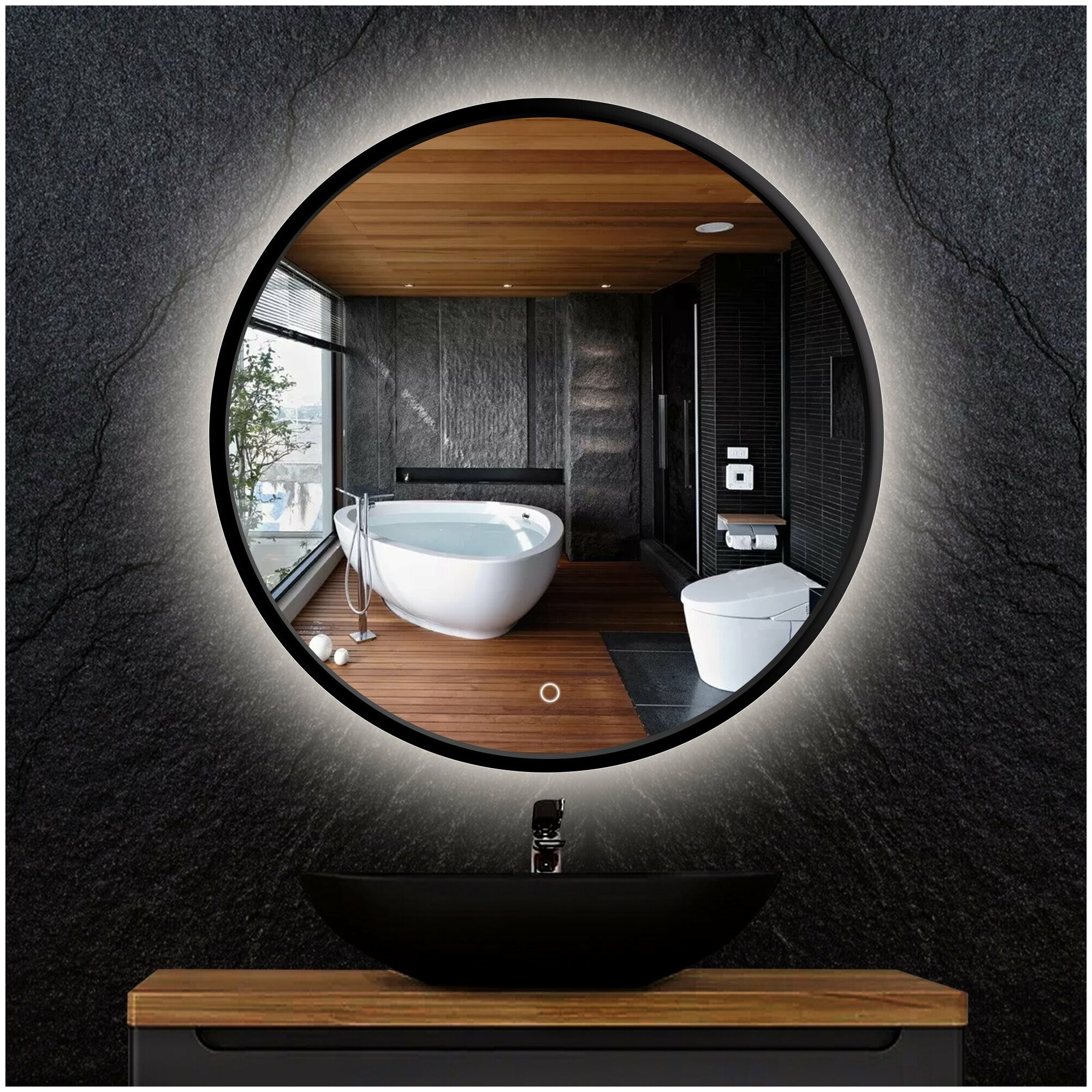 Зеркало круглое "Prestige" в ванную комнату с LED подсветкой, D= 70 см, настенное зеркало в раме, интерьерное в прихожую, зеркало для ванной - фотография № 1