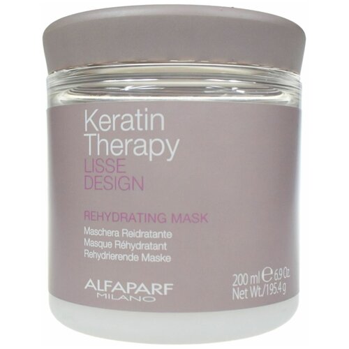 Alfaparf Milano Lisse Design Keratin Therapy Rehydrating Mask Кератиновая увлажняющая восстанавливающая маска для волос, 200 г, 200 мл, банка alfaparf milano кератиновая увлажняющая маска для волос rehydrating mask 200 мл alfaparf milano keratin therapy lisse design