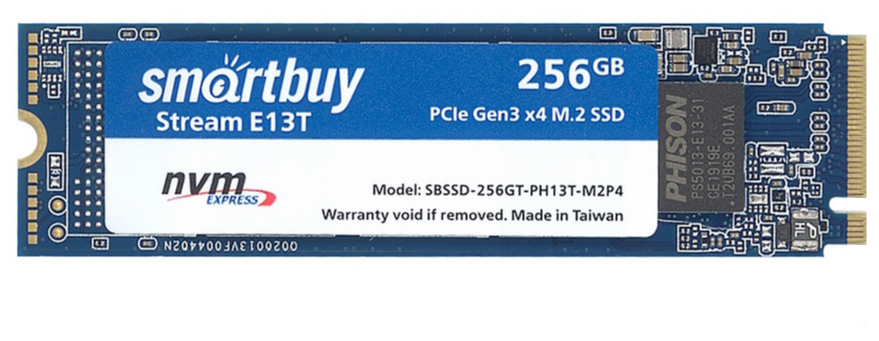 SSD диск SMARTBUY M.2 2280 Stream E13T 256 Гб NVMe PCIe3x4 3D TLC (SBSSD-256GT-PH13T-M2P4)