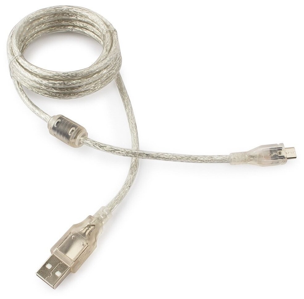 Кабель USB2.0 Am-microB Cablexpert CCP-mUSB2-AMBM-6-TR Pro феррит - 1.8 метра, прозрачный