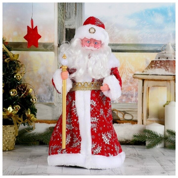 Фигурка Зимнее волшебство Дед мороз с посохом 39 см
