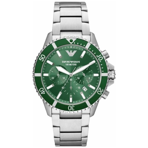 Наручные часы EMPORIO ARMANI Diver AR11500, зеленый, серебряный мужской именной браслет из нержавеющей стали с кубинской цепочкой шириной 5 мм
