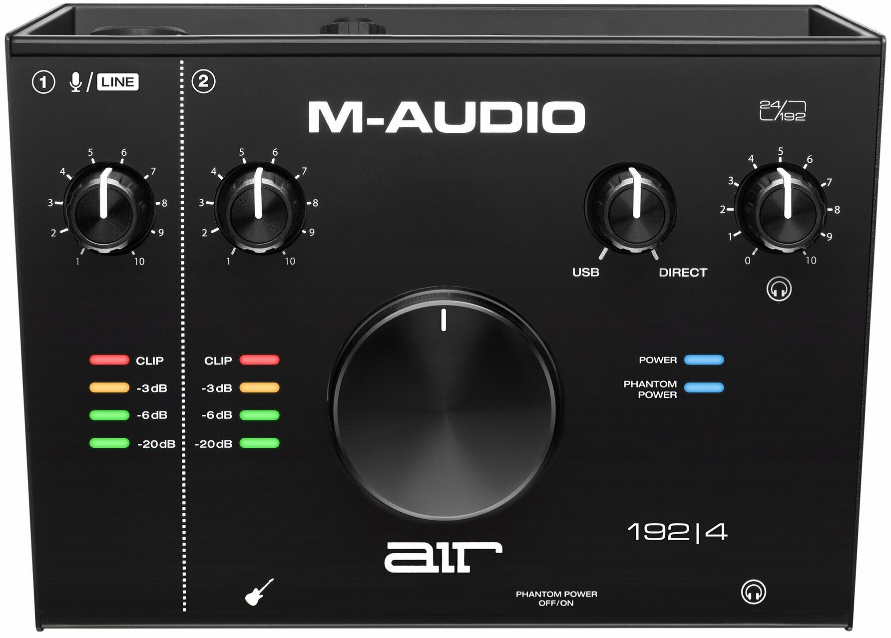M-Audio AIR 192 I 4 USB аудио интерфейс, 24бит/192кГц, XLR/TRS микрофонный вход с фантомным питанием +48В, 1/4 TS Jack инструментальный вход, 2х1/4 TS