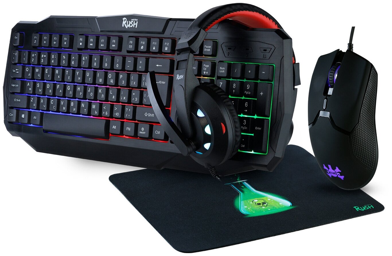 Клавиатура проводная игровая + мышь + коврик + гарнитура 4в1 Smartbuy ...