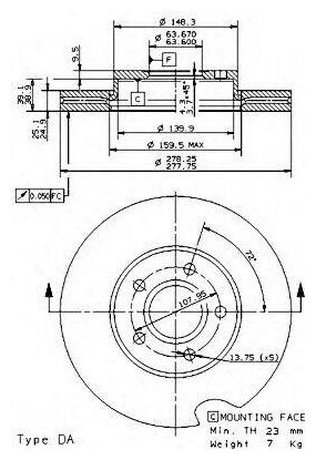 Тормозной диск передний brembo 09946411