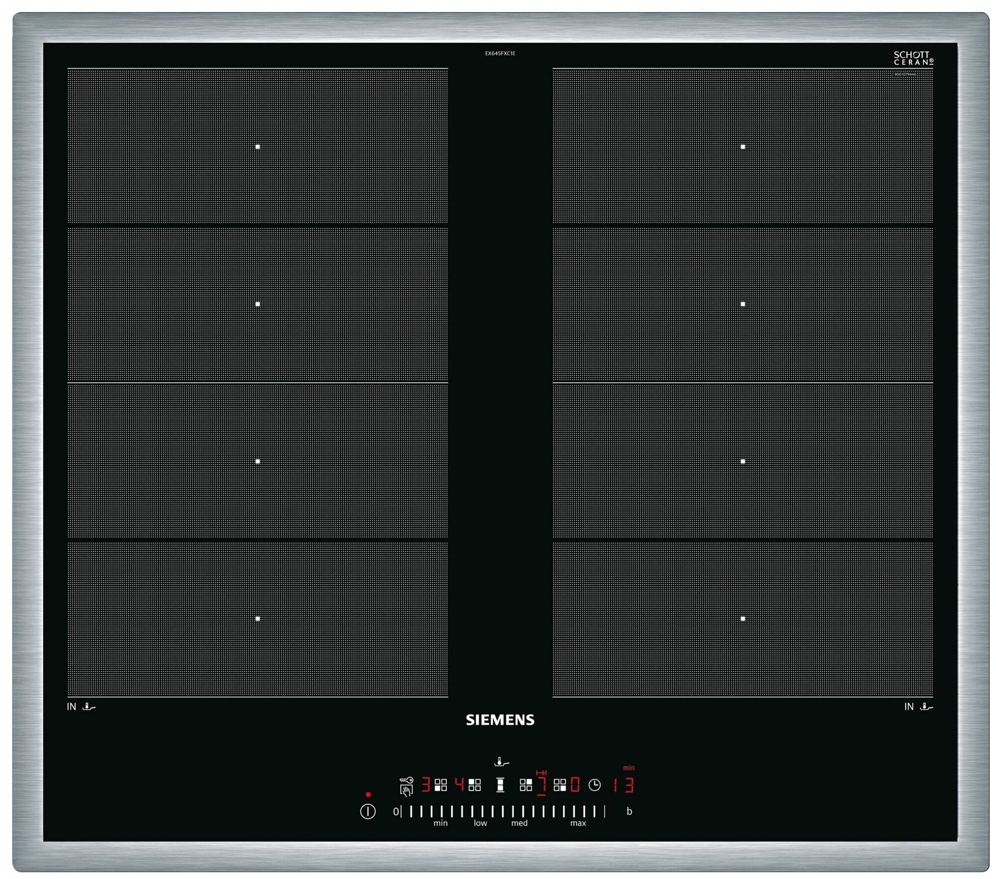 Индукционная варочная панель Siemens EX645FXC1E, с рамкой, цвет панели черный, цвет рамки серебристый