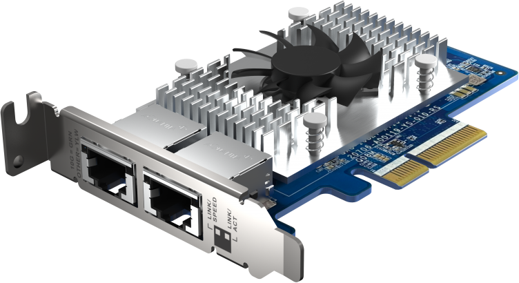 Сетевая карта/ QNAP QXG-10G2T-X710 LAN Expansion Card, PCIe Gen3 x4, Two 10GbE (10G / 5G / 2.5G / 1G / 100M)) Ports with SR-IOV and iSCSI, Block-based