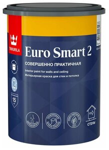 <b>Краска</b> акриловая <b>Tikkurila</b> Euro Smart 2 для стен и потолков, база A, 0.9л Euro Smart 2 Легкий ремонт