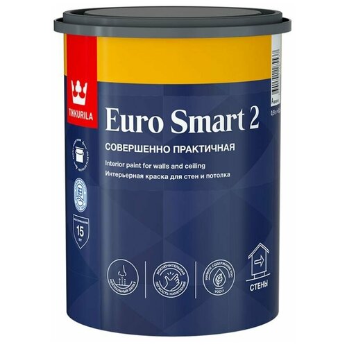 Краска акриловая Tikkurila Euro Smart 2 для стен и потолков, база A, 0.9л