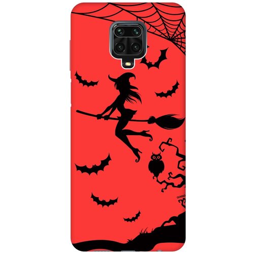фото Силиконовая чехол-накладка silky touch для xiaomi redmi note 9s / note 9 pro с принтом "witch on a broomstick" красная gosso