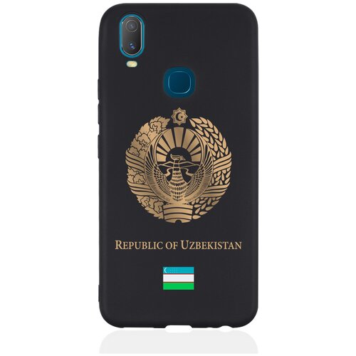 Черный силиконовый чехол SignumCase для Vivo Y11 Золотой Герб Узбекистана