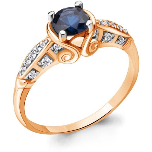 фото Кольцо diamant online, серебро, 925 проба, золочение, фианит, сапфир синтетический, размер 17