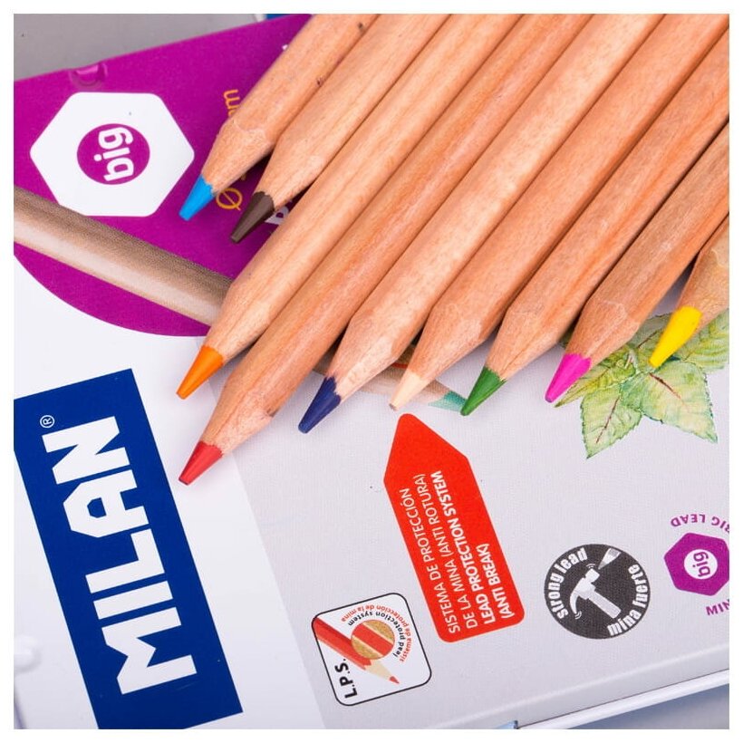 Набор цветных карандашей MILAN 12 цв, грифель 3.5 мм, в металлической упаковке - фото №7