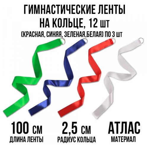 фото Гимнастические ленты на кольце ecoved (эковед) 12 штук (красный, зеленый, синий, белый)