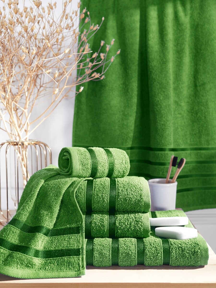 Набор полотенец махровых (30х50 см, 50х90 см, 70х140 см), Diana, цвет: Пикантный зеленый - фотография № 4