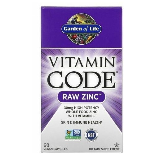 Garden of Life, Vitamin Code Raw Zinc, Цинк, 60 капсул garden of life vitamin code liquid мультивитаминная формула фруктовый пунш 900 мл 30 жидк унций