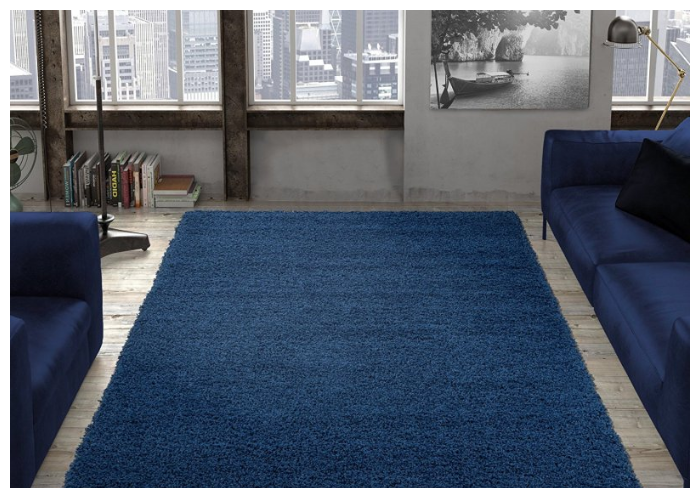Ковер шегги с длинным ворсом 42807 прямоугольный Blue 60 x 110 см, интерьерный, в детскую, в гостиную, прикроватный. - фотография № 6