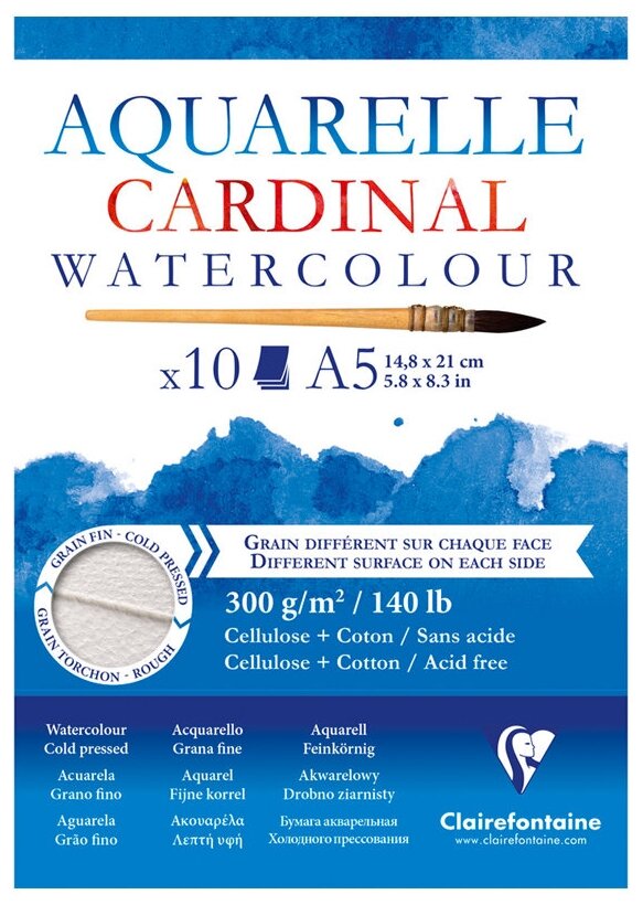 Clairefontaine Склейка для акварели "Cardinal" 10л, A5, 300г/м2, двусторонний, Rough \ Cold Pressed sela25