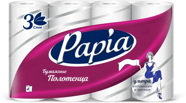 PAPIA Бумажные полотенца 3 слоя 4 рулона 1/2 листа