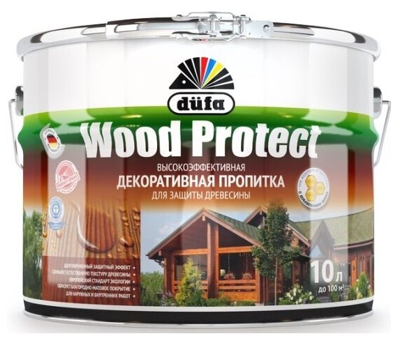 Пропитка декоративная для защиты древесины алкидная Dufa МП000015748, Wood Protect, 0.75 л, белая