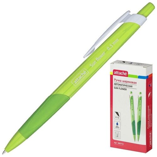 Ручка шариковая автоматическая Attache Sun Flower (0.5мм, синий цвет чернил, корпус зеленый) 12шт.