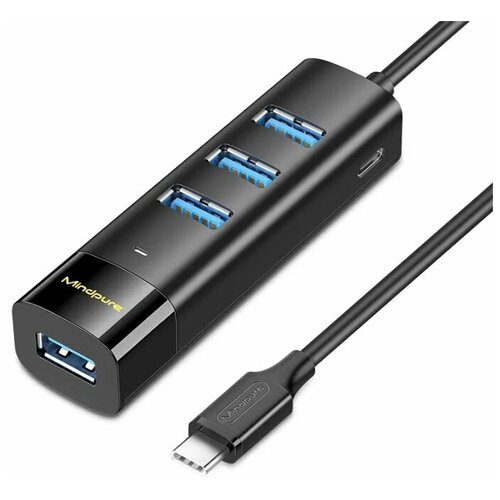 usb c type c концентратор хаб hub 3 0 4 usb type c разъем питания mindpure us023 17cм черный USB-C Type-C концентратор Хаб / Hub 3.0 4 USB + Type-C разъем питания Mindpure US023 17cм Черный