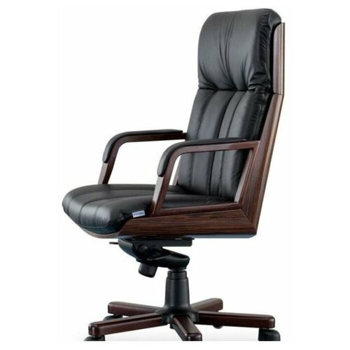 фото "офисное кресло рома п люкс спинка ламинат, натуральная кожа, дерево натуральный шпон, цвет кожи черный" futura