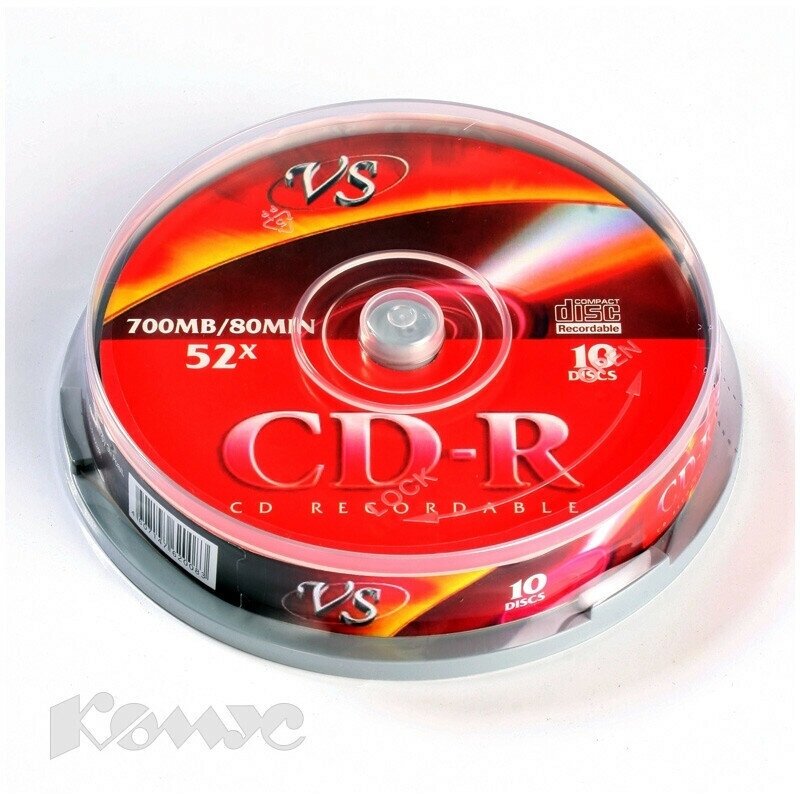VS Диск для записи Носители информации CD-R, 52x, VS, Cake/10шт.