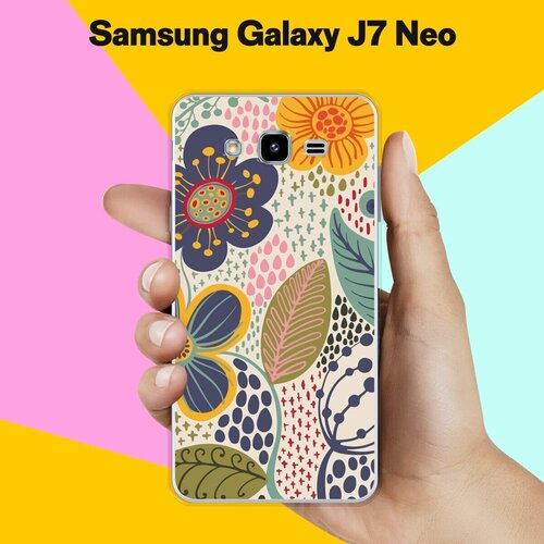 силиконовый чехол на samsung galaxy j7 neo самсунг джей 7 нео с эффектом блеска капли на синей траве Силиконовый чехол на Samsung Galaxy J7 Neo Цветы / для Самсунг Галакси Джей 7 Нео