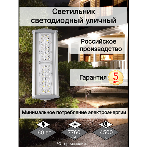 Светильник уличный светодиодный ССУл-60 LED/прожектор на столб, на потолок, на стену/Фонарь на дачу для сада и улицы 220v 60w 4000/5000K 7760Lm IP67
