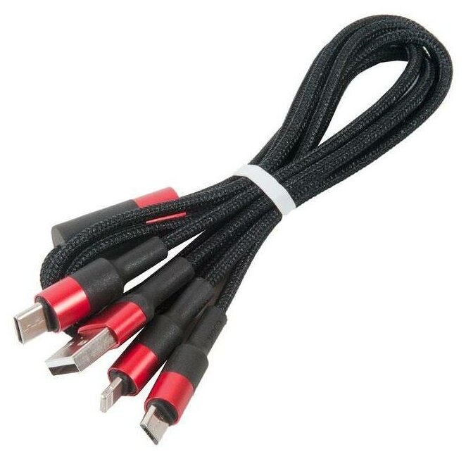 Кабель зарядки USB HOCO X26 Xpress 3 в 1 для Lightning, Micro USB, Type-C, 2.0A, длина 1.0м, черный с красным, 6957531080282