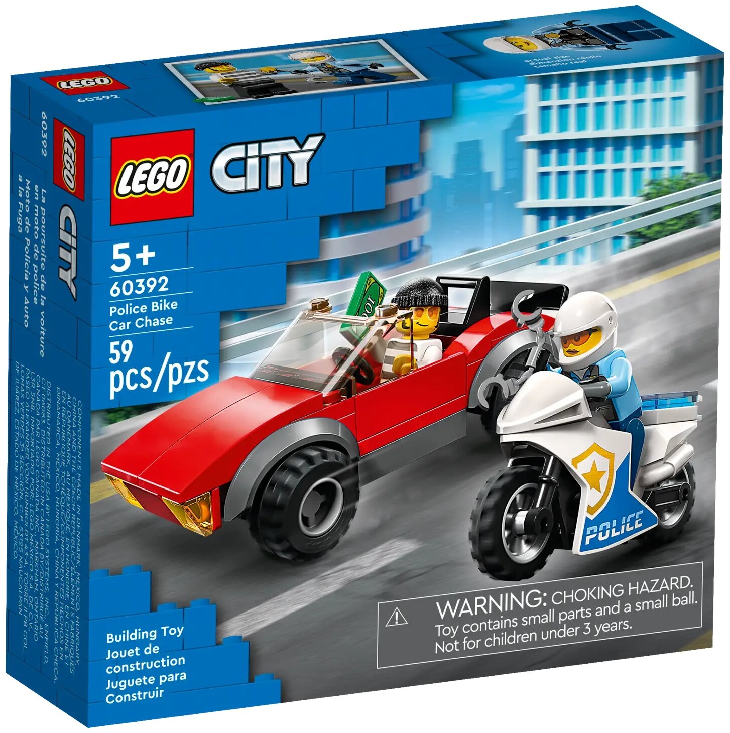 Конструктор LEGO City 60392 Police Bike Car Chase Полицейская погоня на мотоцикле, 59 дет.