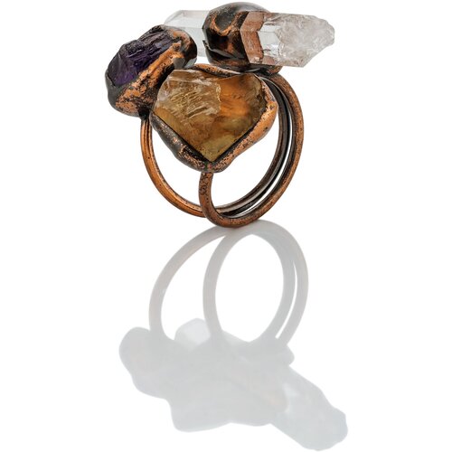 Кольцо 1/33 EDITION, горный хрусталь, фиолетовый браслет на руку с натуральными камнями горным хрусталем и аметистом