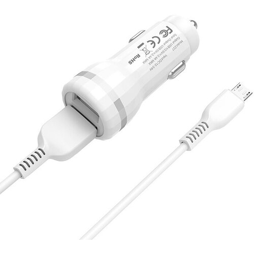 Автомобильное зарядное устройство USB Hoco Z27 (2 порта/2400mA)+ кабель MicroUSB белый автомобильное зарядное устройство hoco z47 быстрая зарядка