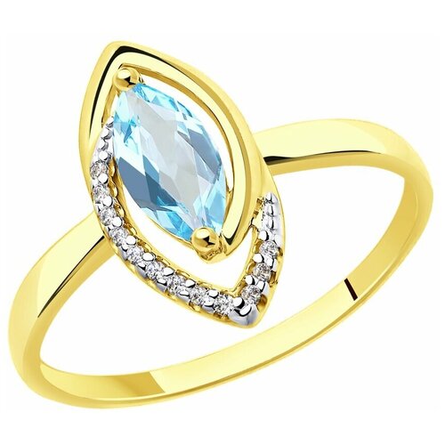 Кольцо Diamant, желтое золото, 585 проба, фианит, топаз, размер 17