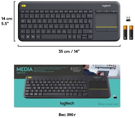 Teclado logitech wireless k400 plus touchpad hotsell