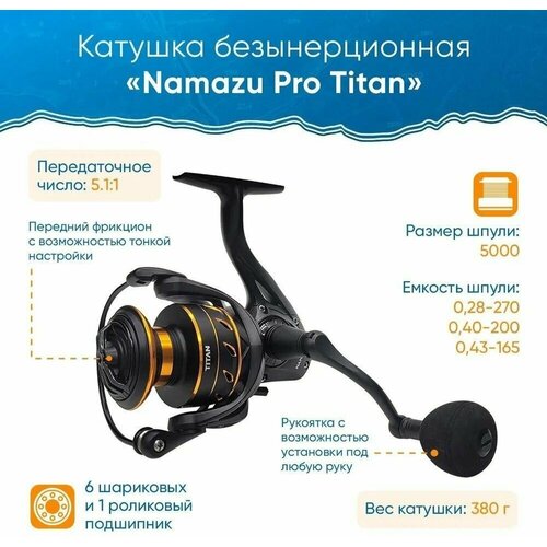 Катушка безынерционная Namazu Pro Titan TI5000 , 6+1 подш, метал. шпуля